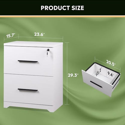 DEVAISE 2-Drawer Wood Lateral File Cabinet with Lock for Office Home, White - color: White, size: Medium