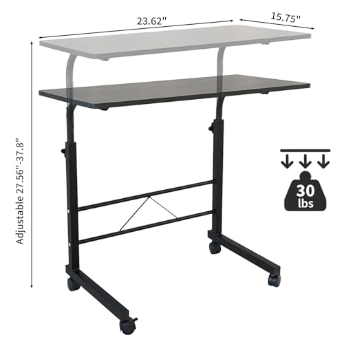 Karl home Side Table Mobile Standing Desk, 23.62" L x 15.75" W, Black - size: 23.6"