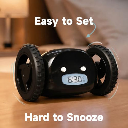CLOCKY Runaway Digital Loud Rolling Alarm Clock for Heavy Sleeper Adults - color: Black Black Wheels