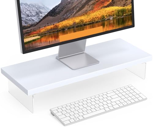 Monitor Stand Riser, 25x10 in Wood & Acrylic Computer Desk Organizer Shelf - color: White, size: 25*10 Inch
