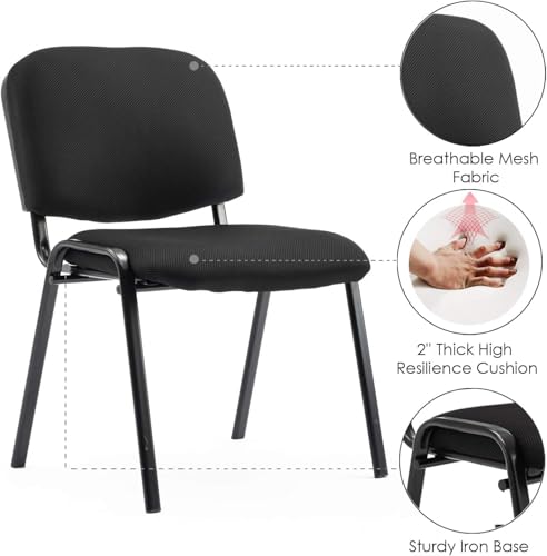 ROCITY Waiting Room Chairs Set of 10 Stackable Conference Room Chairs Mesh Office Reception Chair for Guest School Breakroom Banquet Church Lobby (Mesh-Cushion,Black,10PCS - size: 10PCS