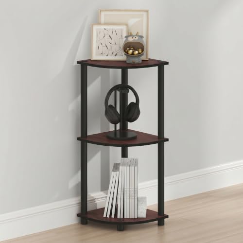 Furinno Turn-N-Tube Toolless Assembly 3-Tier Storage Shelves, Dark Cherry - color: Dark Cherry/Black, size: 3-Tier