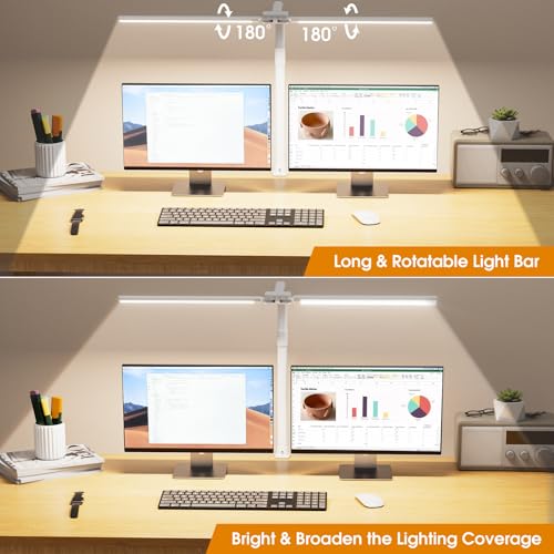 SIBRILLE LED Desk Lamp for Home Office - Dimmable Computer Desk Light with Clamp, Modern Architect Task Lamp with Color Changing, Flexible Desktop Lamp with Gooseneck for Monitor, Double Head, White - color: White
