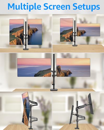 MOUNTUP Vertical Dual Monitor Mount Holds 4.4-17.6lbs, up to 32 Inch Stacked Monitor Mount with Gas Spring Arm with Clamp/Grommet Base, Dual Monitor Stand for Desk, For Home Office, VESA 75x75/100x100 - size: Dual