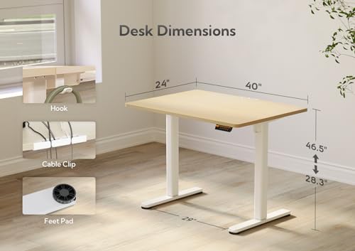 Claiks Electric Height Adjustable Standing Desk, 40x24 Inch, Nature | Smooth Height Adjustment, 3 Memory Presets, Cable Management Hub&Hook, Stable Steel Frame, 176lbs Capacity, Easy Assembly - color: Nature, size: 40