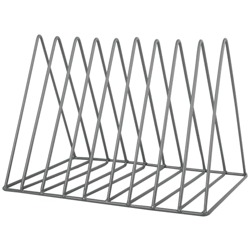 Vinyl Record Holder Storage, 9 Slot Metal Magazine Book Album Display Rack, Stylish Triangle Desktop File Sorter Organizer for Home Office, Grey - color: Grey