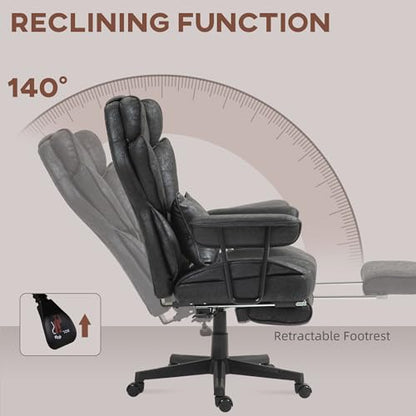 HOMCOM Executive Office Chair 400LBS Big and Tall High Back, Black | Foot Rest, Microfiber Computer Desk Chair, Lumbar Support, Reclining Function, Wide Seat