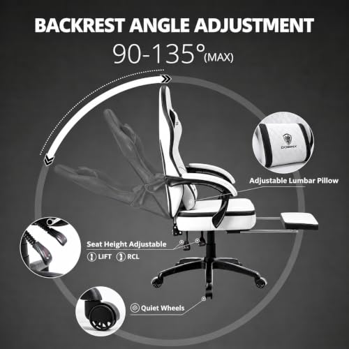 Dowinx Gaming Chair Breathable PU Leather Gamer Chair with Footrest Massage Lumbar Support, Big and Tall Ergonomic Reclining Computer Chair with Pocket Spring Cushion for Adults Teens (Black&White) - color: Black&white