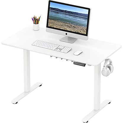 SHW 48-Inch Electric Height Adjustable Sit to Stand Desk, White | with Hanging Hooks and Cable Management, White Frame and White Top - color: White, size: 48-Inch