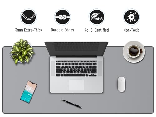 JIALONG Desk Mat - Large Desk Pad, Gaming Mouse Pad, Office Desk Protector with Anti-slip Base, Anti-wear Personalized Design, Mousepad in Mid-Grey - color: Grey