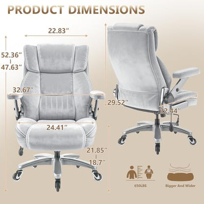 Fabric 600LBS Heavy Duty Office Chair with 5D Flip Arms for Heavy People,Comfy Cloth Big and Tall Desk Chair with Pocket Spring Cushion,High Back Computer Chair with Adjustable Lumbar Support - color: Fabric Grey