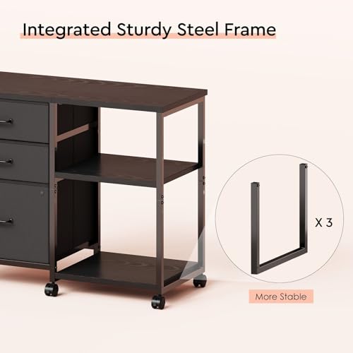 Maihail 3 Drawer File Cabinet with Wheels with Open Storage Shelf, Black - color: Black