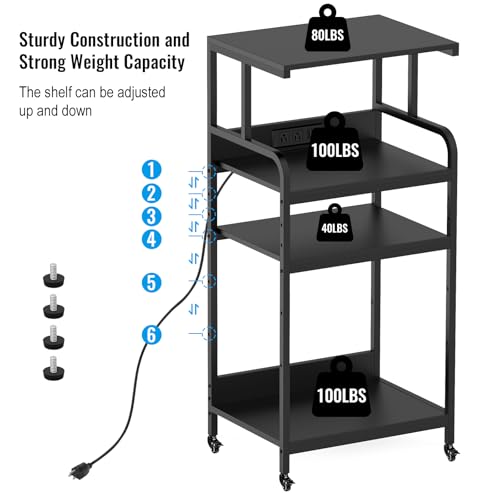 Black 4 Tier Adjustable Shelf Mobile Printer Stand Rolling Storage Cart | Space saving design fits small home office spaces supports scanner cricut heat press fax machine and other office equipment - color: 4-Tier Black