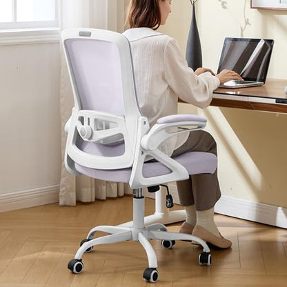 Ergonomic Office Chair, Desk Chair with Adjustable Lumbar Support, Breathable Mesh Comfy Computer Chairs with Flip-up Armrests Executive Task Chair for Adults Home Office(Lavender) - color: Lavender