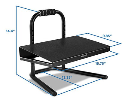 Mount-It! Height Adjustable Foot Rest for Standing and Sitting, Freestanding Under The Desk Footrest with Handle and Six Height Settings, Anti-Slip Padded Surface,Black