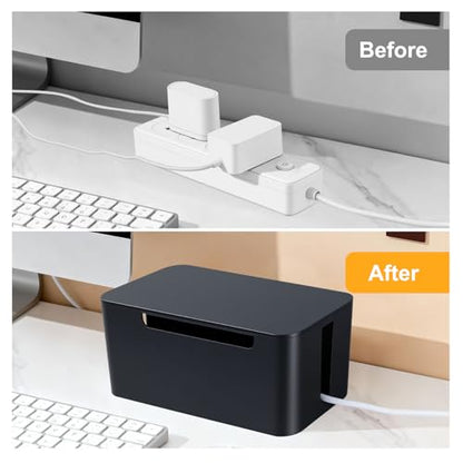 Eichzer Cable Management Box with Lid, Three Entry/Exit Slots, Black | Large Cord Organizer, Plastic Power Strip Cover, Hide Surge Protector on Desk & Floor, for TV Computer Home Router Office