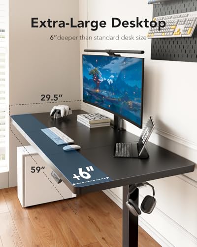HUANUO 60x30 Inch Electric Standing Desk, Height Adjustable, Natural | Spacious Gaming Electric Desk, 220lbs Carbon Steel Frame with <55dB Brushless Motor & 4 Height Presets. Ships in 2 Packages - color: Black, size: 60" X 30"