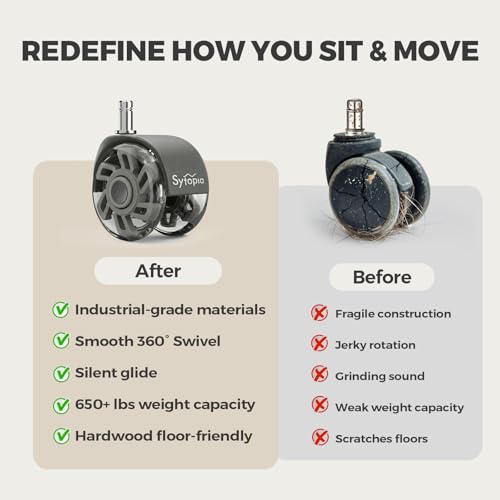 Office Chair Wheels Replacement, 2.5 Inch Universal Casters for Hardwood Floors & Carpet, Heavy Duty, Quiet, Scratch-Free, Fits Most Chairs, Easy Install, Set of 5,Light Grey - style: 2.5 inch-Light Grey