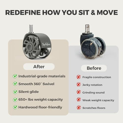 Office Chair Wheels Replacement, 2.5 Inch Universal Casters for Hardwood Floors & Carpet, Heavy Duty, Quiet, Scratch-Free, Fits Most Chairs, Easy Install, Set of 5,Light Grey - style: 2.5 inch-Light Grey