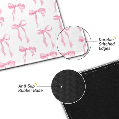 Large Computer Mouse Pad with Non-Slip Base for Desktop, Cute Gaming Mouse Mat with Stitched Edges, Long Extended Anime Mousepad for Laptop, 31.5 x 11.8 inches (Cute Ribbon Bow) - color: Cute Ribbon Bow