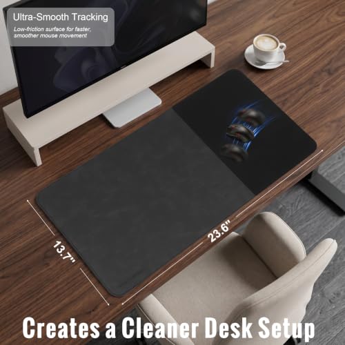 HAUTOCO Cork Desk Mat 23.6''x13.7'', Distressed PU Leather & Cloth Desk Pad - color: Black, size: 23.6" x 13.7"