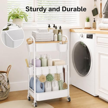 6 Pack White Rolling Cart Accessories with 6 Hanging Cup Holder and 6 Hooks - color: White