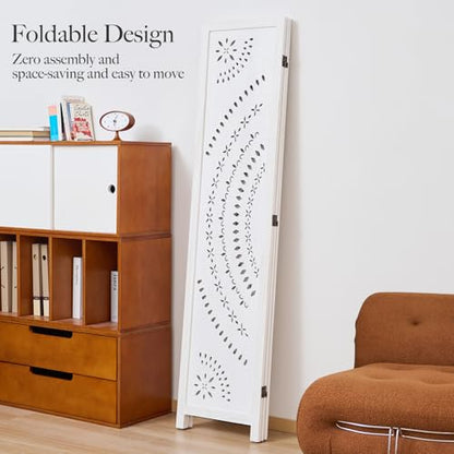 66.9Inch Folding Room Divider, 3 Panels Wood Carved Privacy Screens, Free Assembled Freestanding Partition for Home Office Restaurant Bedroom (White-Washed) - color: White-washed, size: 3 Panels