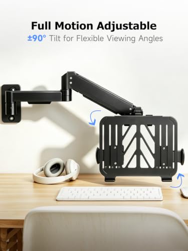 suptek Single Monitor Wall Mount with Laptop Tray for 13 to 18 Inch, Gas Spring Monitor Arm Wall Mount Holds Up to 11KG/24lbs, Full Motion Adjustable,VESA Mount 75x75/100x100mm - style: Laptop Wall Mount