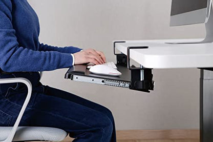 Kantek Desk Clamp Tilting Keyboard Tray, 5 Tilt Angles, Negative and Positive Tilt, Slides Under Desk, 26.8-Inch W x 11.1-Inch D, Black (KT175) - size: 26.8-Inch W x 11.1-Inch D