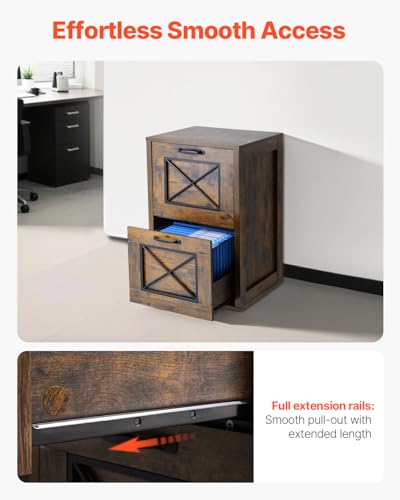 VEVOR 2 Drawer File Cabinet, Vertical Filing Storage Cabinets for Home Office, Heavy-Duty Cabinet with 2-Level Adjustable Hanging Rod, for A4/Letter/Legal Size File, Easy to Assemble (Honey Brown) - style: 2 Drawers