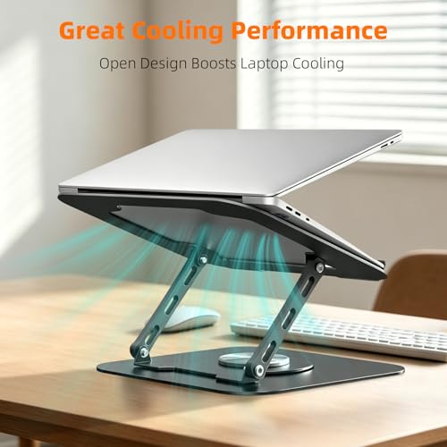 Adjustable Laptop Stand for Desk, 360 Rotating Base, Foldable (10-17.3'') | Ergonomic Laptop Holder for Desk, Foldable Portable for Office & Home Compatible with MacBook Air Pro, Dell, HP (10-17.3'')
