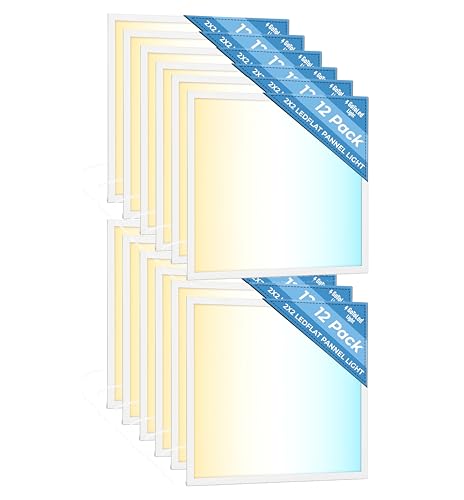 2x2 LED Light Flat Panel, 30-72W, 5 CCT 3K|3.5k|4K|5K|6.5K, Dimmable Recessed Drop Ceiling Lights, 3750/5000/6250/7500/9000 Lumen, Lay in Fixture for Commercial (2x2 FT LED - 12 Pack) - size: 2x2 FT LED - 12 PACK
