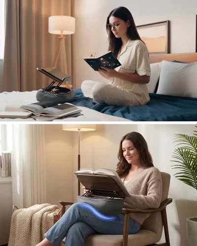 Viozon Lap Book Pillow Stand with Storage, Adjustable Beanbag Reading Pillow with Dark Wood Panel, Multi-Angle Book Holder for Hands-Free Reading in Bed or Sofa,Book Lover Essential,Soft Cushion - color: Dark Wood