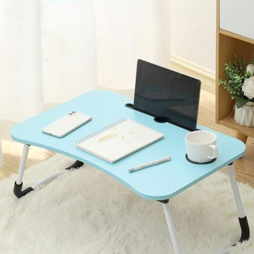 Lap Desk with Storage Drawer, Cup and Tablet Holder, Bed Tray Table, Foldable Laptop Desk, Laptop Stand for Working, Writing, Gaming and Drawing (23.6", Blue) - color: Blue