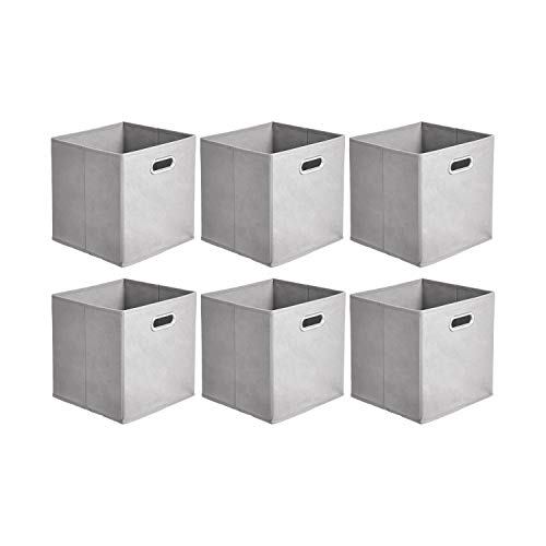 Amazon Basics Collapsible Cube Storage Bins, Space-Saving, Organizing Fabric Bins with Handles, 10.5 x 10.5 x 11 inches, Light Grey, 6-Pack - color: Light Grey, size: 6-Pack