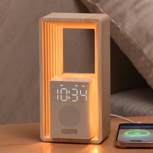 WILIT Digital Alarm Clock, Sunrise Alarm Clock with Nightlight, 9 Sleep Aid Sounds, White Noise Sounds Machine, Dimmable Display,USB Charging Port,Wood Grain Imitation,Gift for Women,Men,Travel - color: Wood Grain