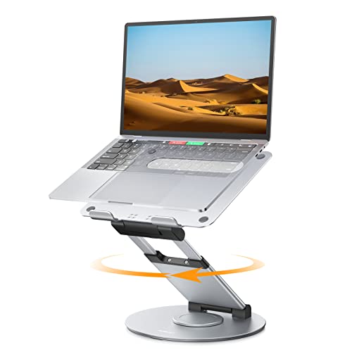 Nulaxy 18" Height Telescopic 360 Rotating Aluminum Laptop Stand Desk Silver | Ergonomic Computer Holder Riser with Heat-Vent, Standing Desk Converter Holds 22 Lbs for Office Desk Use Fits 10-17" Laptops - color: B-Silver