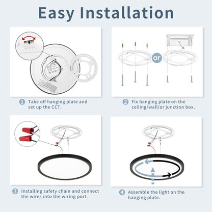 4 Pack 8.6 Inch LED Flush Mount Ceiling Light, ETL,18W, 1822LM, 3000K/3500K/4000K/5000K/6500K CCT Selectable, 0.66in Ultra Thin Round Flat Panel Ceiling Light Fixture for Bedroom, Kitchen(Black) - color: Black, size: 8.6"-4pack