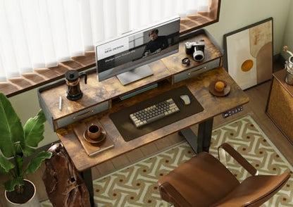 Claiks Standing Desk with Drawers & Wheels, 2 Height Shelf 48" Rustic Brown - color: Rustic Brown, size: 47.2×23.6