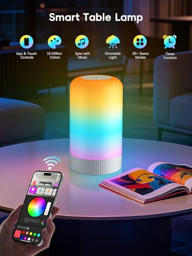 RGBICWW Smart Table Lamp, Touch Bedside Lamp LED Desk Lamp with App Control - color: Gold