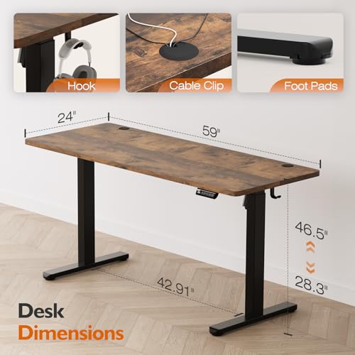 Monomi 59"x24"Electric Standing Desk Adjustable Height Computer Desk | Sit Stand Up Home Office Desk with Memory Preset, Ergonomic Computer Gaming Desk with Anti-Collision, Rustic Brown - color: Rustic Brown, size: 59x24