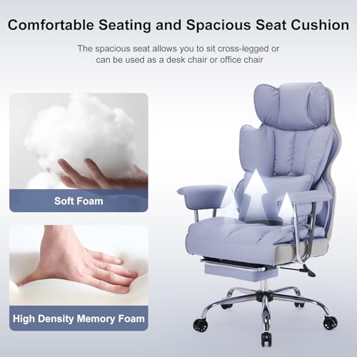 Efomao Executive Office Chair for Heavy People, High Back Computer Chair with Foot Rest, Height Adjustable PU Leather Office Chair,Big and Tall Office Chair (Purple) - color: Purple