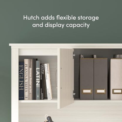 Bestar U or L Shaped Desk with Hutch & Drawers, White Chocolate, Logan, 66W | With Pedestal and Hutch; The Bestar Logan U or L Shaped Desk with Drawers and Hutch offers a customizable solution - color: White Chocolate