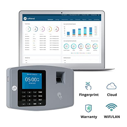 uAttend JL2500 Biometric Fingerprint Time Clock System for Small Business with WiFi and Cloud-Based Employee Timecards