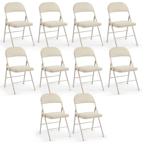DUMOS Padded Folding Chairs 10 Pack, Outdoor Foldable Chairs - color: Kahki, size: 10 Pack