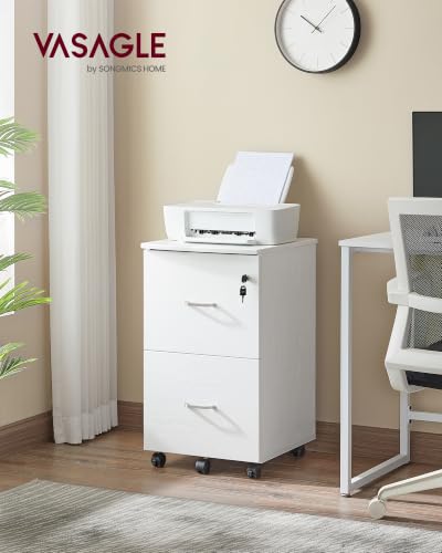 VASAGLE 2-Drawer File Cabinet, Small Rolling, Locking, Printer Stand - color: Snow White, size: with Lock