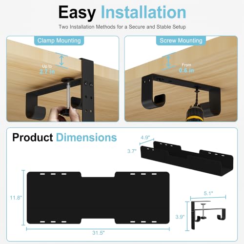 No-Drill Under Standing Desk Cable Management,31.5" L,Black - color: Black, size: 31.5"