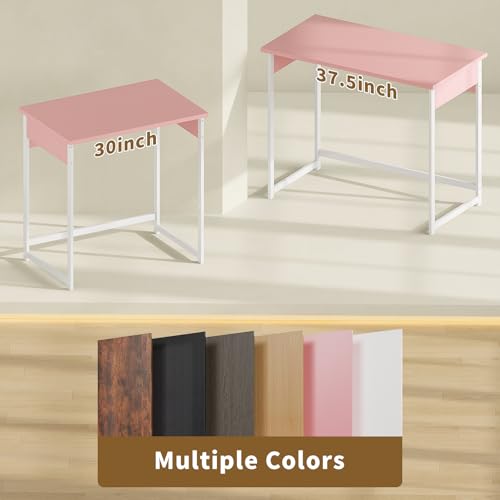 ALISENED Small Computer Desk, 30 Inch Home Office Desk, Computer Desk for Bedroom Study Writing, Compact Desk, Office Desk with Metal Frame, Pink - color: Pink, size: W-30in