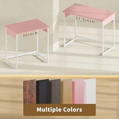 ALISENED Small Computer Desk, 30 Inch Home Office Desk, Computer Desk for Bedroom Study Writing, Compact Desk, Office Desk with Metal Frame, Pink - color: Pink, size: W-30in