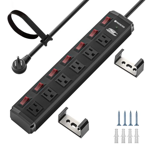 CRST 6-Outlet Metal Power Strip with Individual Switches, 15A/1875W, 10FT - color: Black, size: 10FT